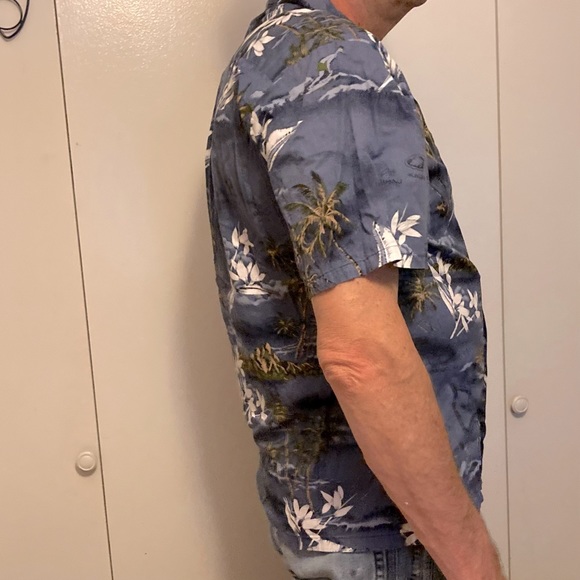 PALMWAVE Hawaiian Surfer Palm Trees Island Blue Shirt Surfer Tropical Men Medium - Picture 2 of 16
